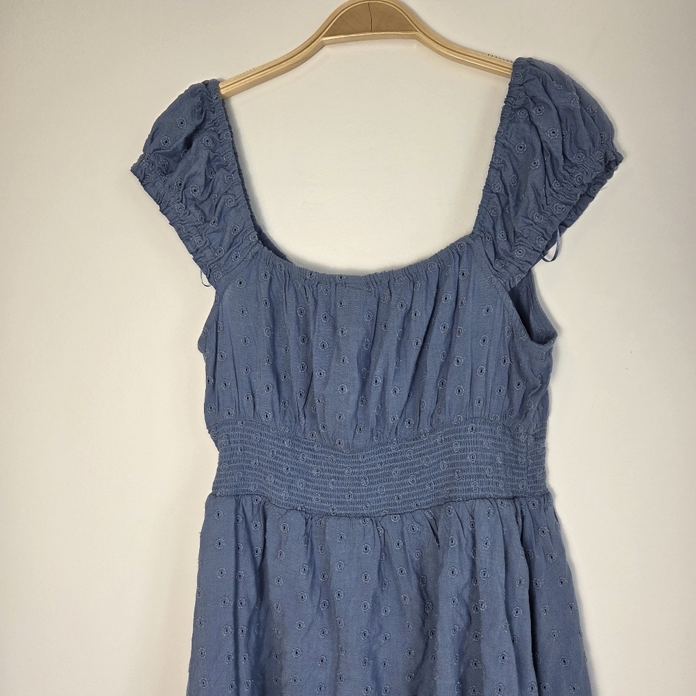 Old Navy Blue Embroidered Eyelet Waist-Defined Smocked Mini Dress - Picture 9 of 10